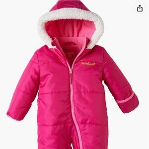 NWT Pink Platinum Fleece-lined hooded baby snow suit, 3/6 mo